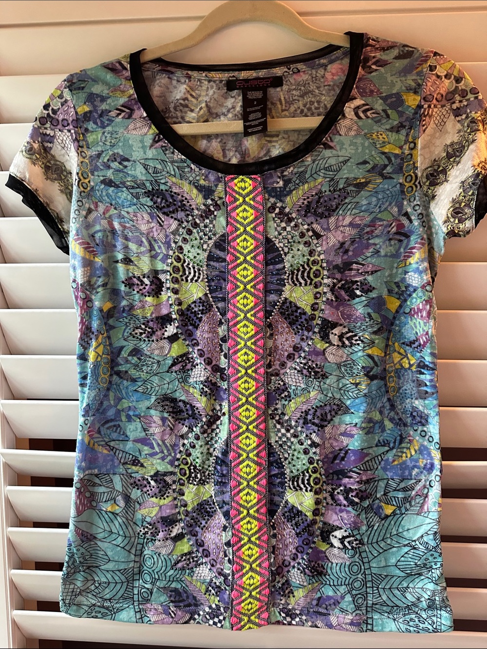 Custo Barcelona Multicolor Short Sleeve Tee with Neon Center Trim